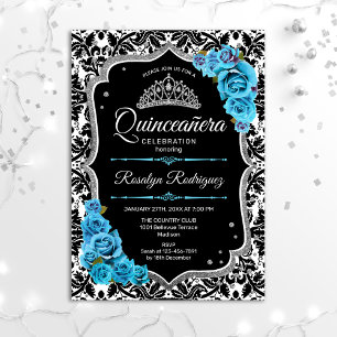 Convite Quinceanera - Prata Azul Preta