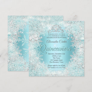 Convite Quinceanera Prata Bonito Azul Flocos de Neve