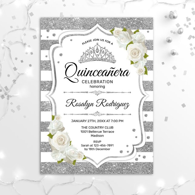 Convite Quinceanera - Prata Branca (Criador carregado)