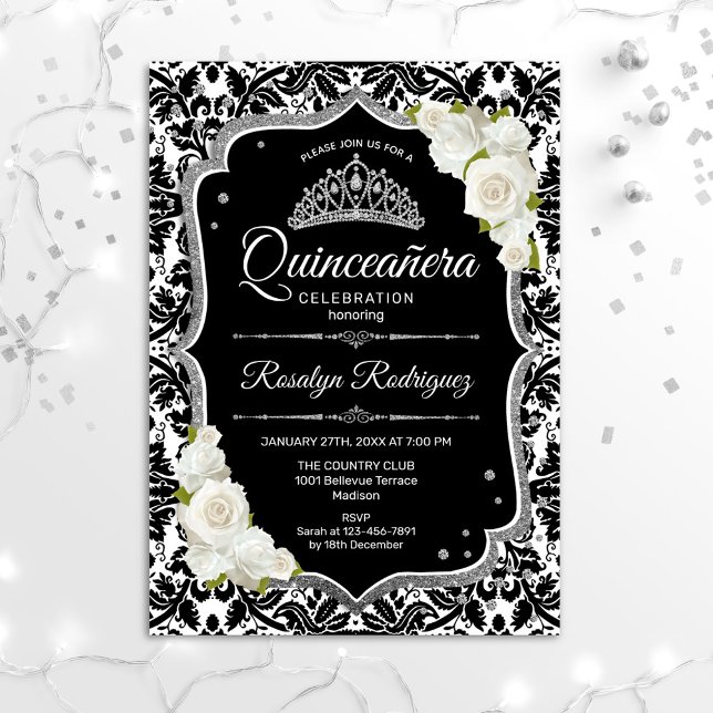 Convite Quinceanera - Prata Branca Negra (Criador carregado)