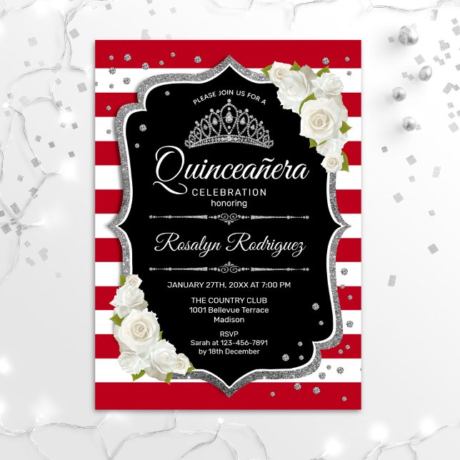 Convite Quinceanera - Prata Branca Preta (Criador carregado)