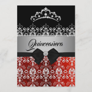 Convite Quinceanera Prata Brilho Diamante Tiara Arco