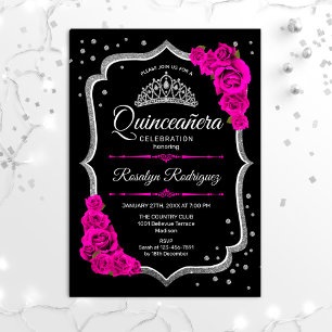 Convite Quinceanera - Prata Rosa Preta