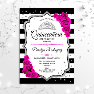 Convite Quinceanera - Prata Rosa Preta Branca