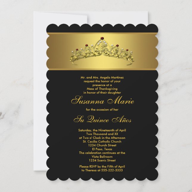 Convite Quinceanera Preto e Dourado (Verso)