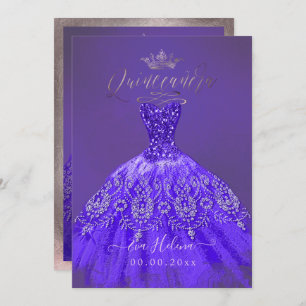 Convite Quinceañera, Princesa Glitter Violet Gown