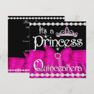Convite Quinceanera Princesa Laço Rosa Quente Tiara Prata