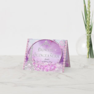 Convite Quinceanera Princesa Mágica Rosa Roxo Dobrada