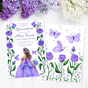Convite Quinceanera Princesa Rosa Borboleta Lilás Roxo