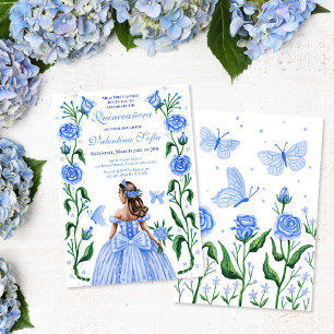 Convite Quinceanera Princesa Rosas Borboleta Azul