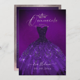 Convite Quinceañera, Princesa Sparkle Gown EggPlant