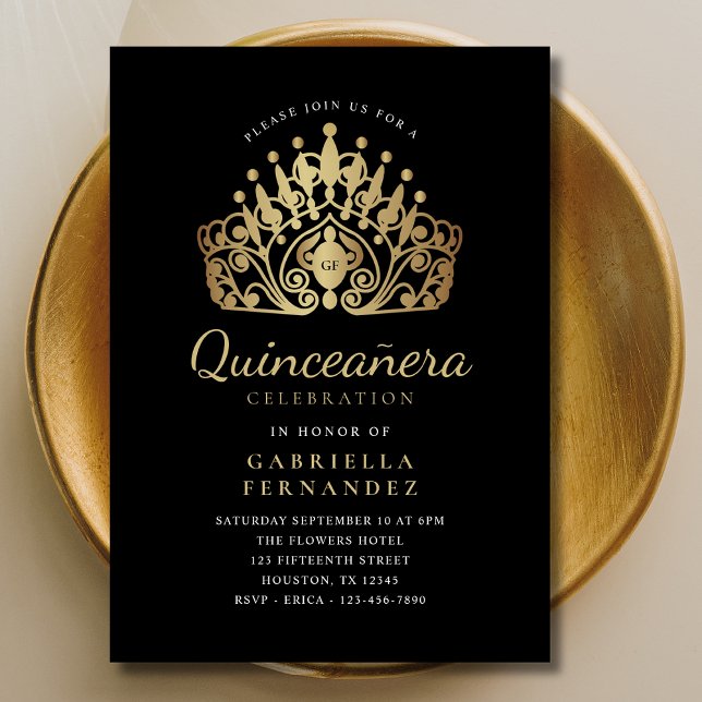 Convite Quinceañera Princesa Tiara Coroa Dourada (Criador carregado)