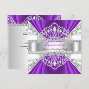 Convite Quinceanera Princesa Tiara de Diamante Branco Roxo