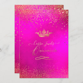 Convite Quinceanera Princess Crown Faux Dourado Confetti R