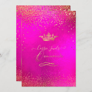 Convite Quinceanera Princess Crown Faux Dourado Confetti R