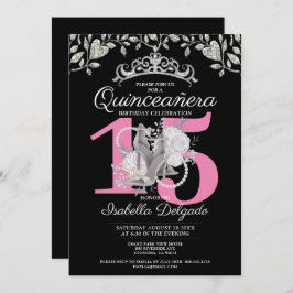Convite Quinceanera Princess Pink Black 15 Birday