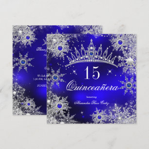Convite Quinceanera Princess Royal Blue Snowflake Tiara