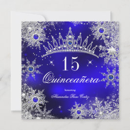 Convite Quinceanera Princess Royal Blue Snowflake Tiara