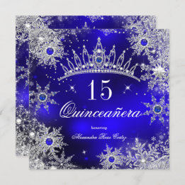 Convite Quinceanera Princess Royal Blue Snowflake Tiara