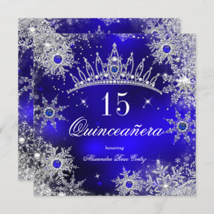 Convite Quinceanera Princess Royal Blue Snowflake Tiara