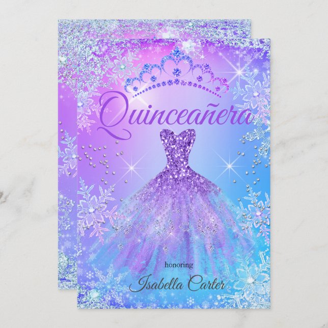 Convite Quinceanera Puro Cor-de-Rosa Azul Wonderland 2 (Frente/Verso)