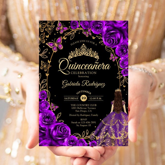 Convite Quinceanera Puro Dourado Negro (Criador carregado)