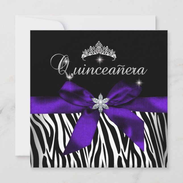 Convite Quinceanera Puro Zebra Black White Diamantes (Frente)