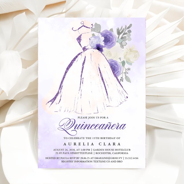 Convite Quinceañera Purple Floral 15 Aniversário (Criador carregado)