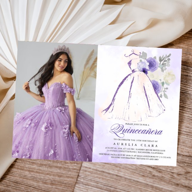 Convite Quinceañera Purple Floral 15 Aniversário (Criador carregado)