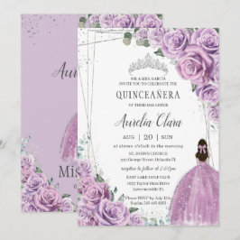 Convite Quinceañera Purple Floral Princesa Silver Aniversá
