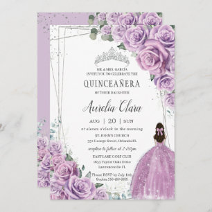 Convite Quinceañera Purple Floral Princesa Silver Aniversá