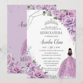 Convite Quinceañera Purple Floral Princesa Silver Aniversá