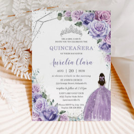 Convite Quinceañera Purple Floral Princesa Silver Aniversá