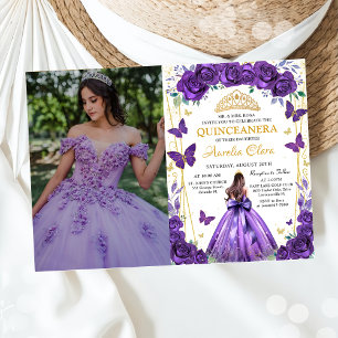 Convite Quinceañera Purple Floral Princess Butflies