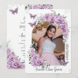 Convite Quinceañera Purple Floral Rosas Borboletas Foto