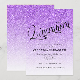 Convite Quinceanera Purple Glitter Aniversário