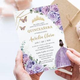 Convite Quinceañera Purple Lavanda Lilac Floral Princesa