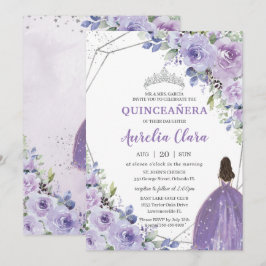 Convite Quinceañera Purple Lavanda Prata Floral Princesa