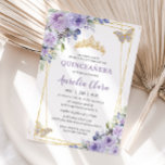 Convite Quinceañera Purple Lilac Borboletas Florais Tiara<br><div class="desc">Personalize este adorável convite da quinceañera com uma redação simples e rápida,  basta pressionar o botão personalizá-lo para reorganizar e formatar o estilo e a colocação do texto. Itens correspondentes disponíveis no repositório! c) O Feliz Cat Studio</div>