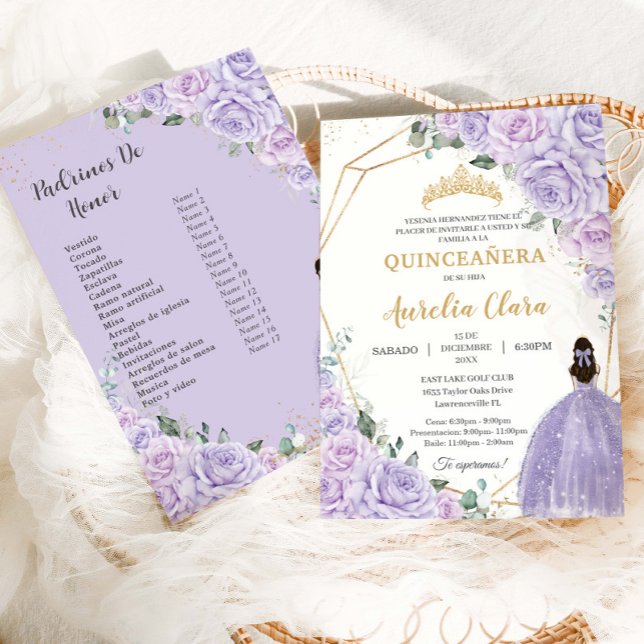 Convite Quinceañera Purple Lilac Floral 15 Años Padrinos (Criador carregado)