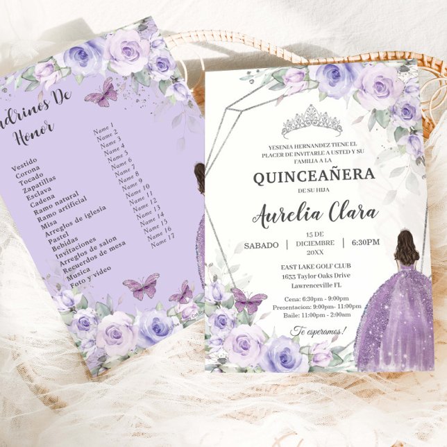 Convite Quinceañera Purple Lilac Floral 15 Años Padrinos (Criador carregado)