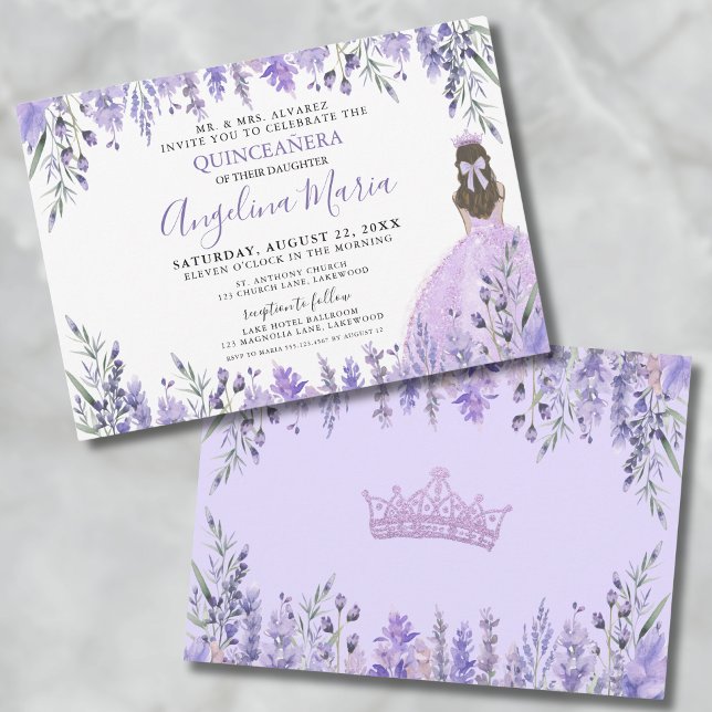 Convite Quinceañera Purple Lilac Floral Princesa (Quinceañera Purple Lilac Floral Princess Invitation )