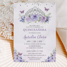 Quinceañera Purple Lilac Floral Tiara Borboletas