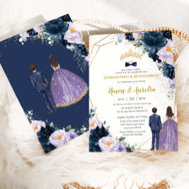 Convite Quinceañera Purple Lilac Marinho Azul Gêmeas Flora