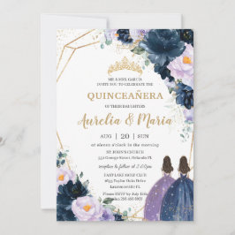 Convite Quinceañera Purple Lilac Marinho Azul Gêmeas Flora