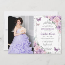 Quinceañera Purple Lilac Pink Borboletas Florais