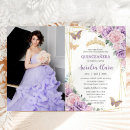 Convite Quinceañera Purple Lilac Pink Borboletas Florais