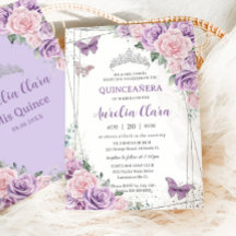 Quinceañera Purple Lilac Pink Borboletas Florais