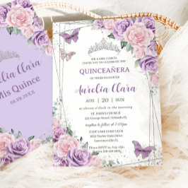 Convite Quinceañera Purple Lilac Pink Borboletas Florais