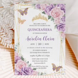 Convite Quinceañera Purple Lilac Pink Borboletas Florais